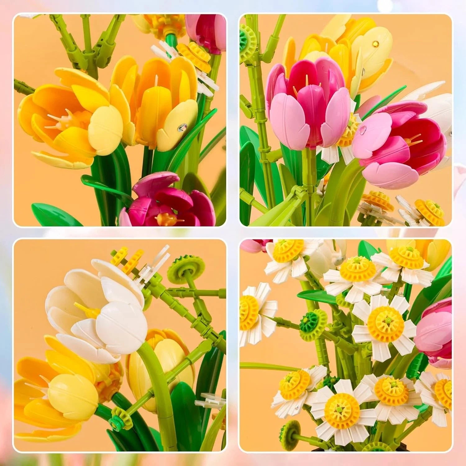 Flower Bouquet Building Set, 1250pcs Creative DIY Plant Bouquet Decoration