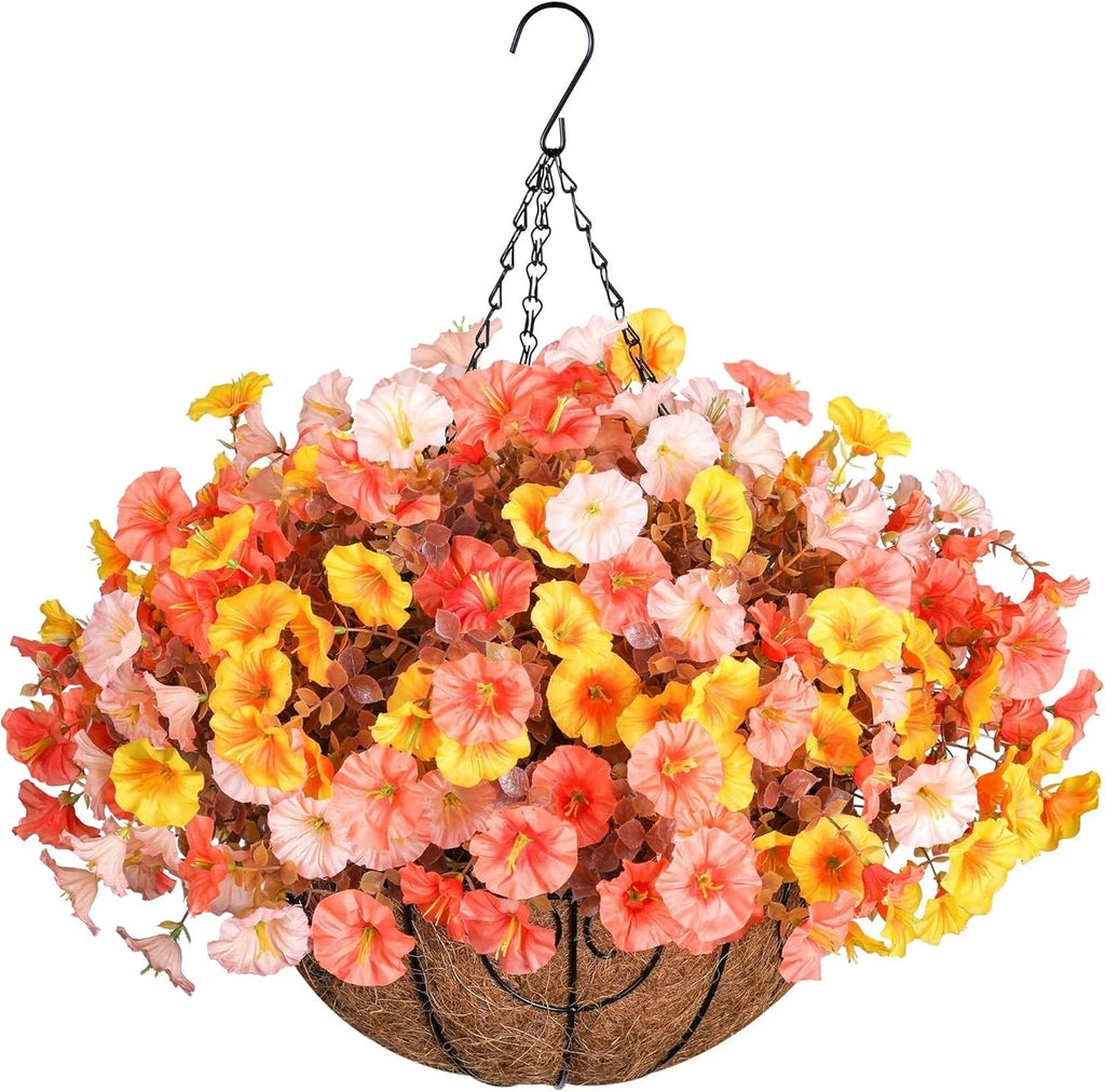 Artificial Fall Flowers Fake Hanging Plants Flowers Basket for Outdoors Autumn D