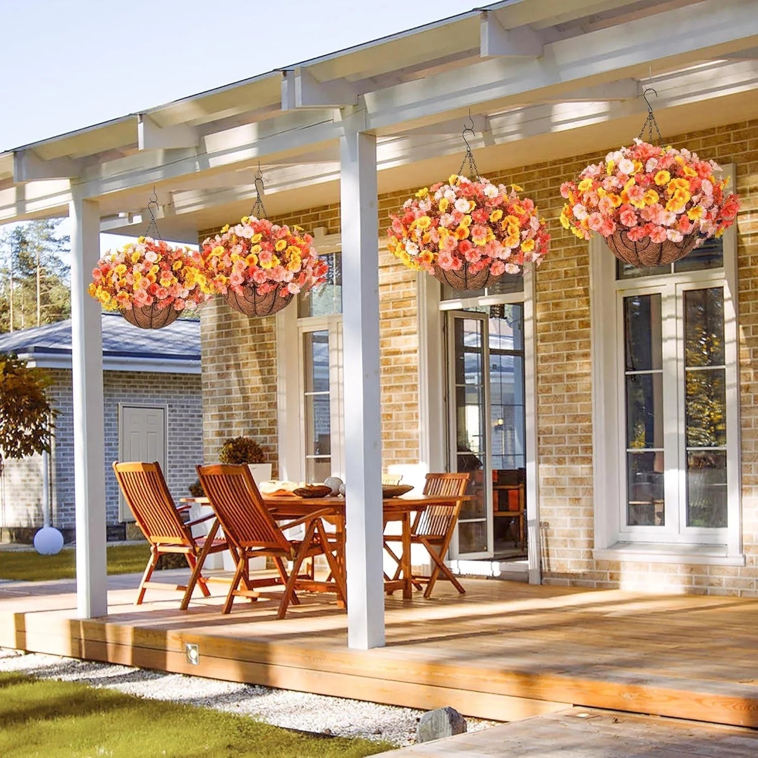 Artificial Fall Flowers Fake Hanging Plants Flowers Basket for Outdoors Autumn D