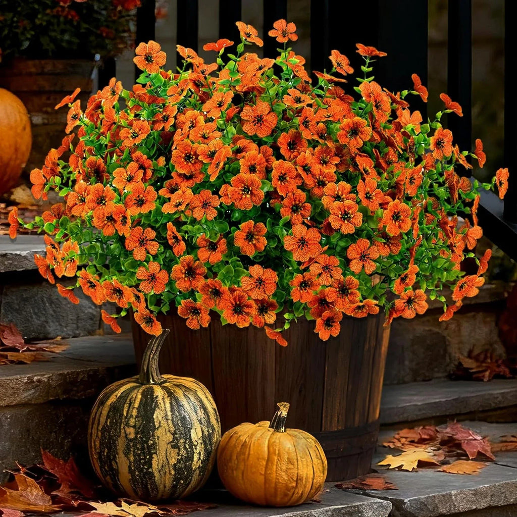16 Bundles Artificial Mums Fall Flowers for Outdoors, Faux Fake Mums for Outdoor