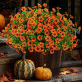 16 Bundles Artificial Mums Fall Flowers for Outdoors, Faux Fake Mums for Outdoor