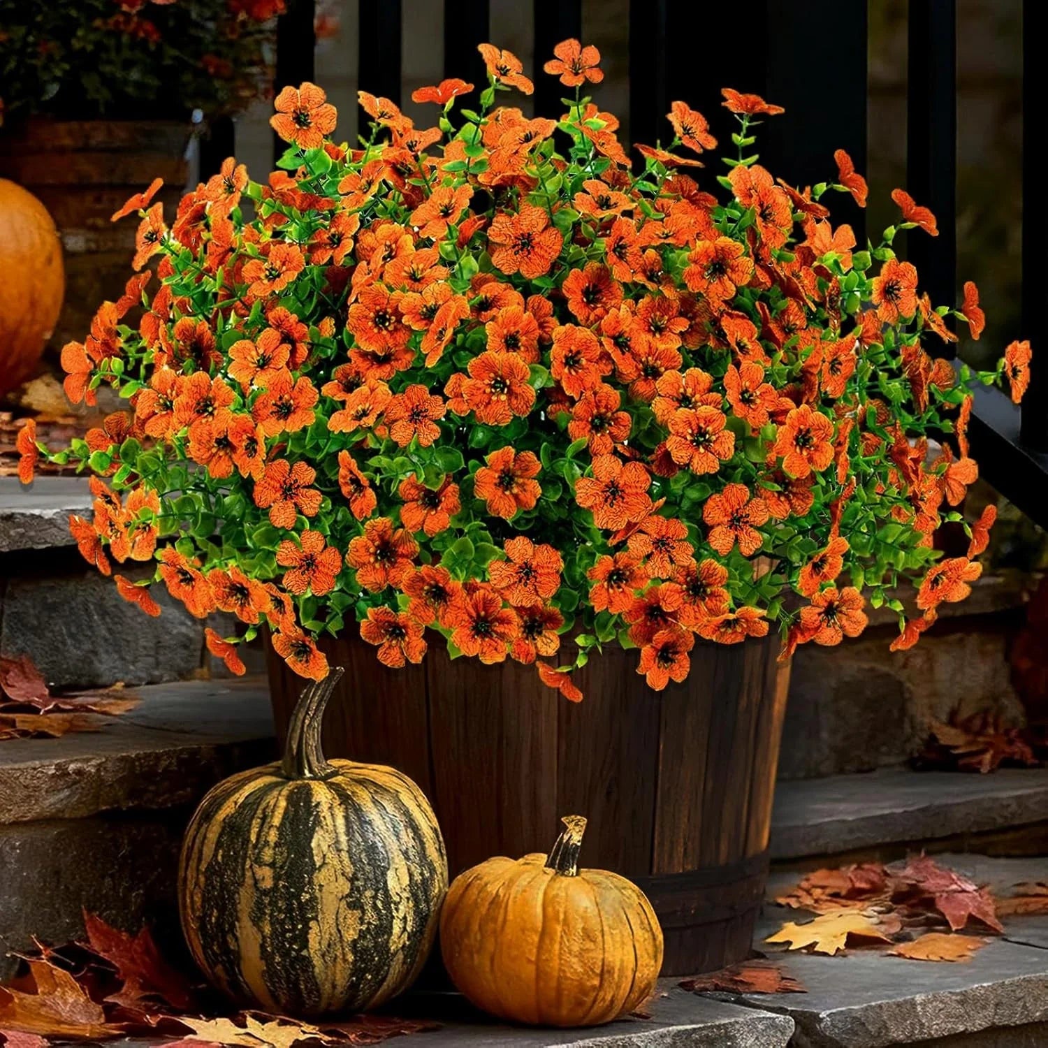 16 Bundles Artificial Mums Fall Flowers for Outdoors, Faux Fake Mums for Outdoor