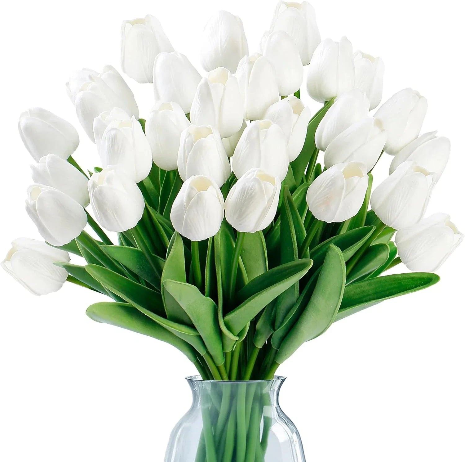 15 Pcs Fake Tulips Artificial Flowers Real Touch PU Faux Flowers Tulip - White
