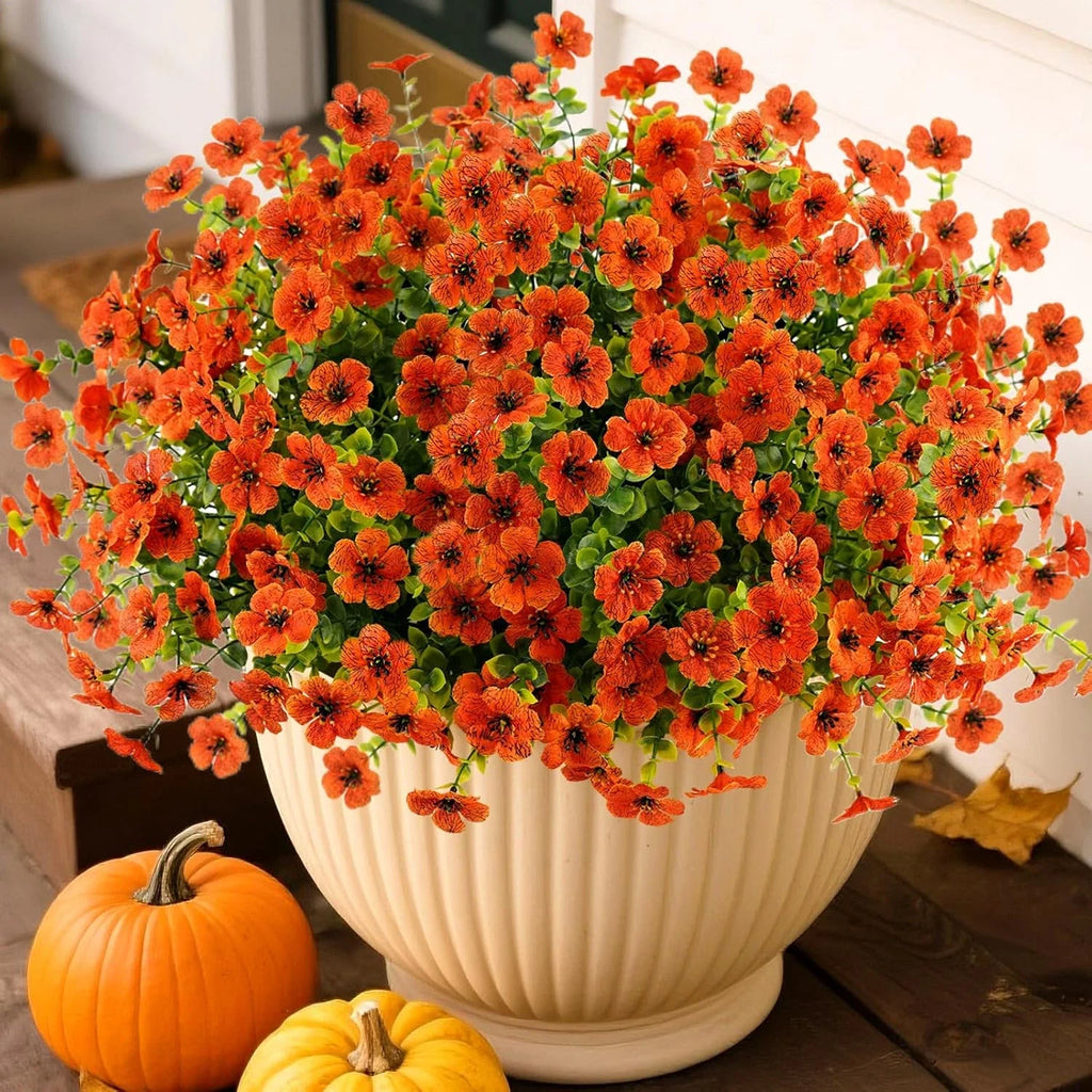 16 Bundles Artificial Mums Fall Flowers for Outdoors, Faux Fake Mums for Outdoor