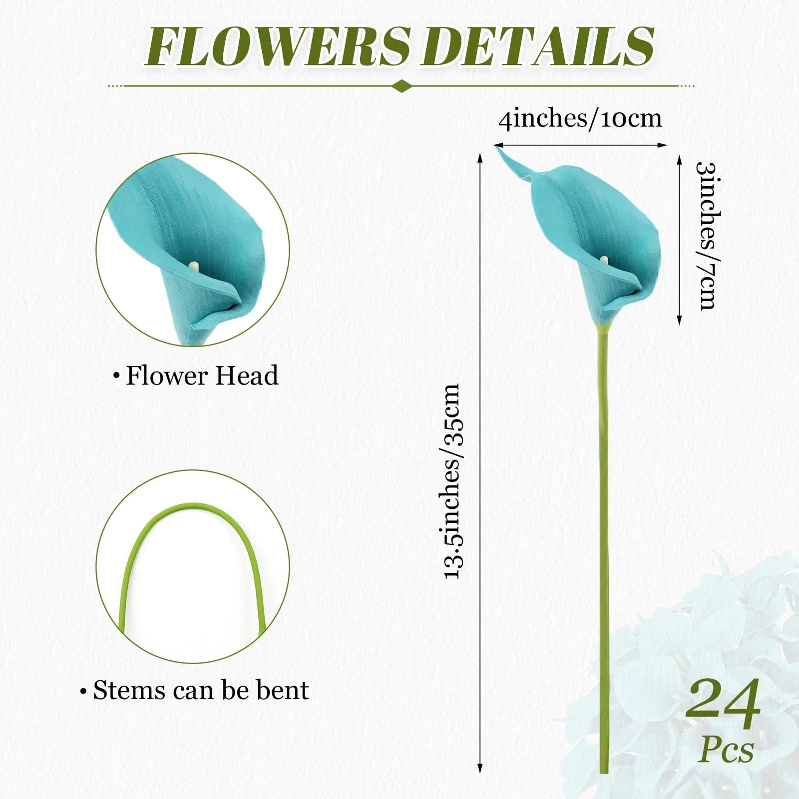 24 Pcs Teal Flowers Artificial Calla Lily Flower Fake Silk Flowers Real Touch...